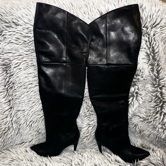 Halston Hertiage Olivia Over the Knee Leather Boots - Jet Black - Picture 8 of 12